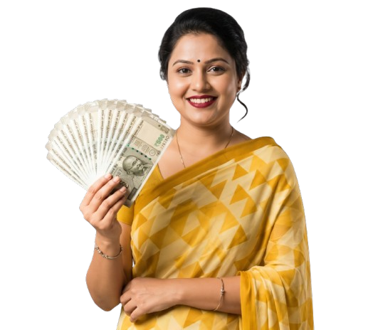 Lucky7 winner holding a fan of rupee notes